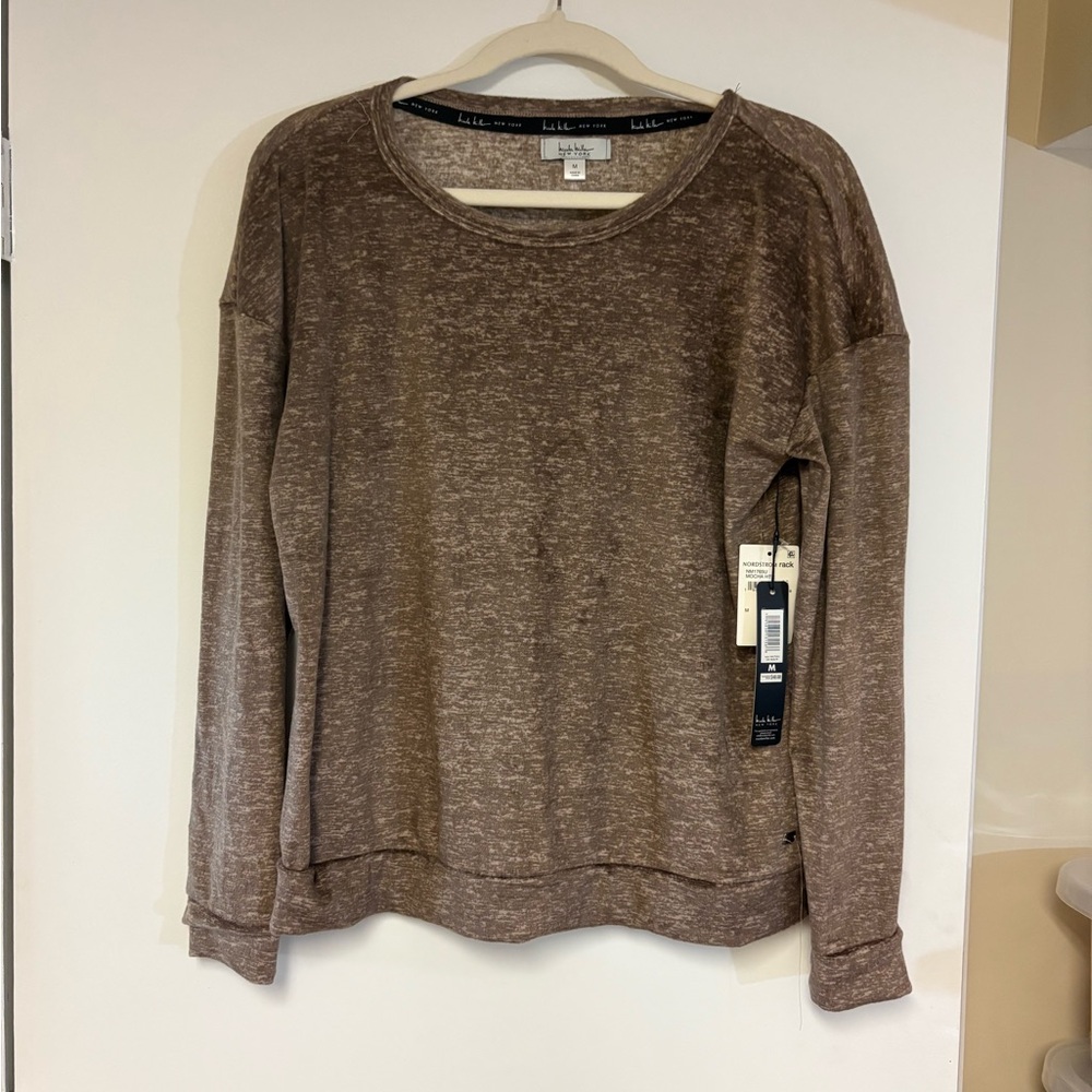 Nicole Miller mocha Brown Long Sleeve Top NWT